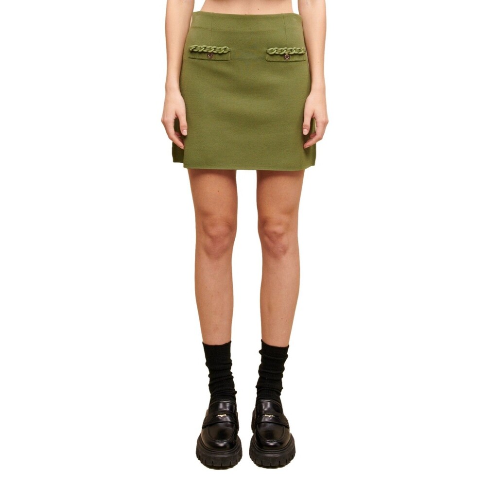 Maje Jadene Women's Knit Mini Skirt Size 8 US/40 EU NWT Olive Green Preppy